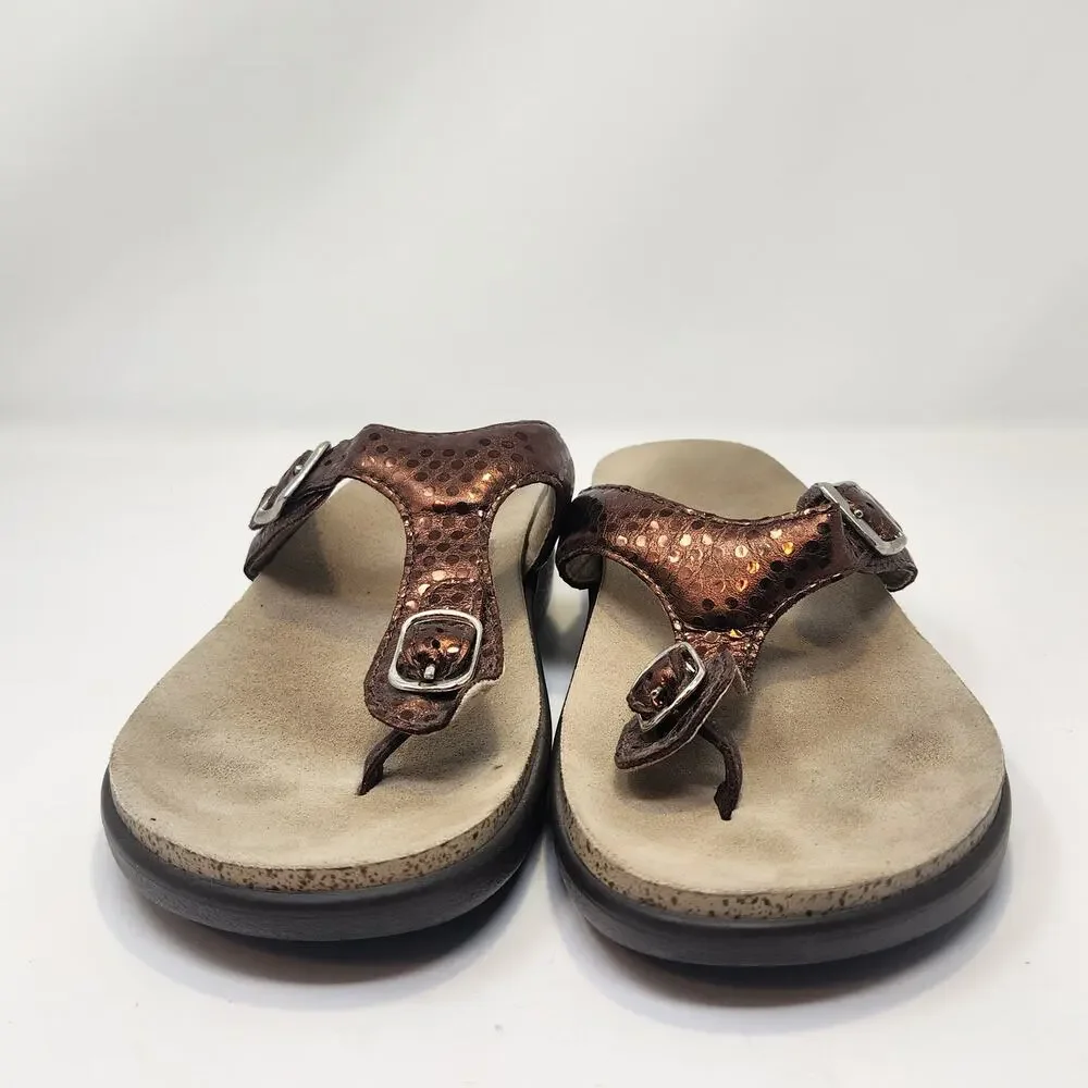 SAS Sanibel Bronze Metallic Leather Toe Post Slide Sandal Size 9.5M Comfort